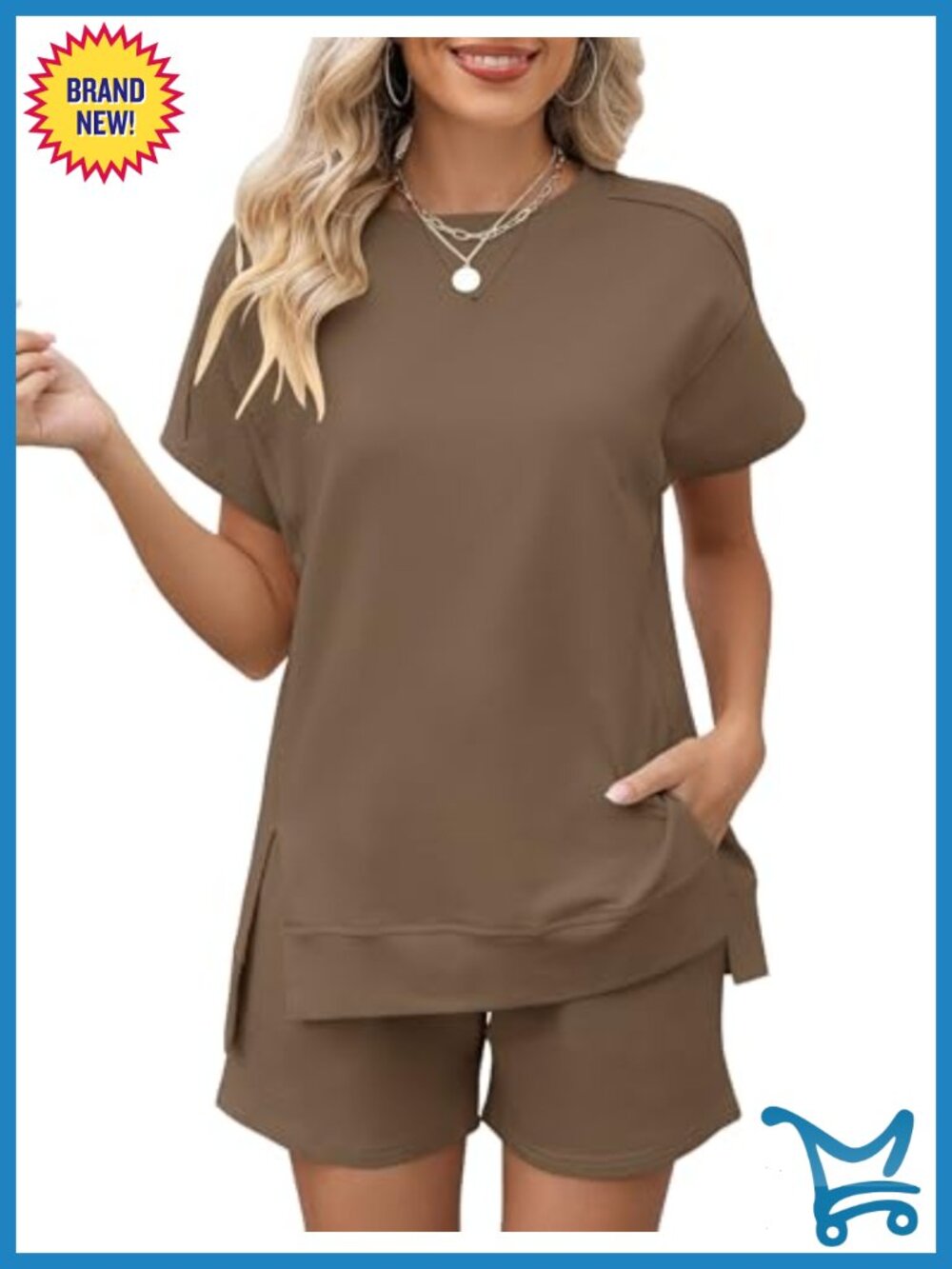 Womens 2 Piece Lounge Set Short Sleeve Round Neck Tracksuit Shorts Set